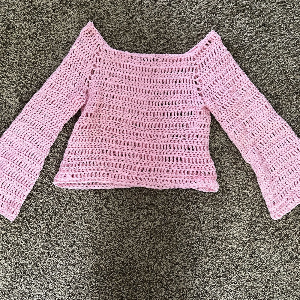homemade crochet Pink Off-the-Shoulder Sweater